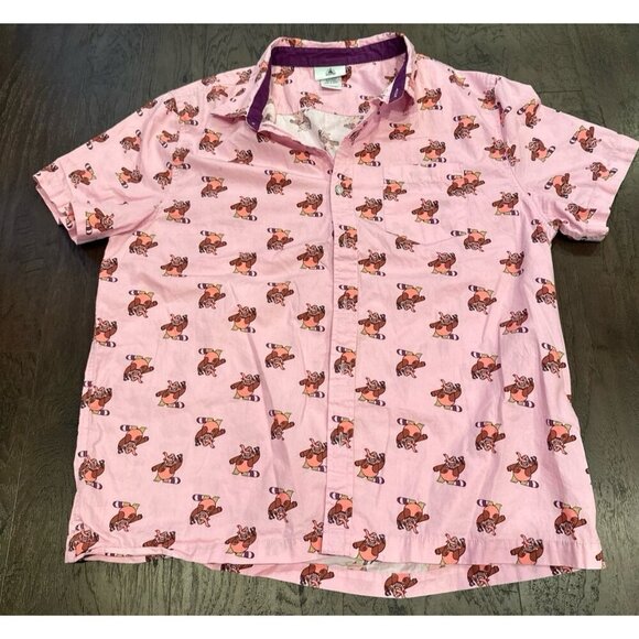 Disney Parks Pixar Inside Out Bing Bong Pink Button Down Hawaiian Camp Shirt - Picture 1 of 2